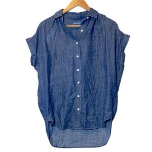 J McLaughlin Erika Shirt Women’s XS Blue Chambray Linen Blend Button Up Top